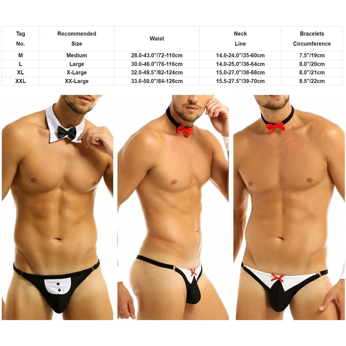 Mens Lingerie Set Bowknot Collar Cuffs Briefs Outfits Gay Male Rave Party Clubwear Men Lingerie Set