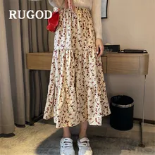 RUGOD Boho шикарная Весенняя с высокой талией Цветочная элегантная длинная юбка свободного размера плюс юбки женские вельветовые Облегающие юбки