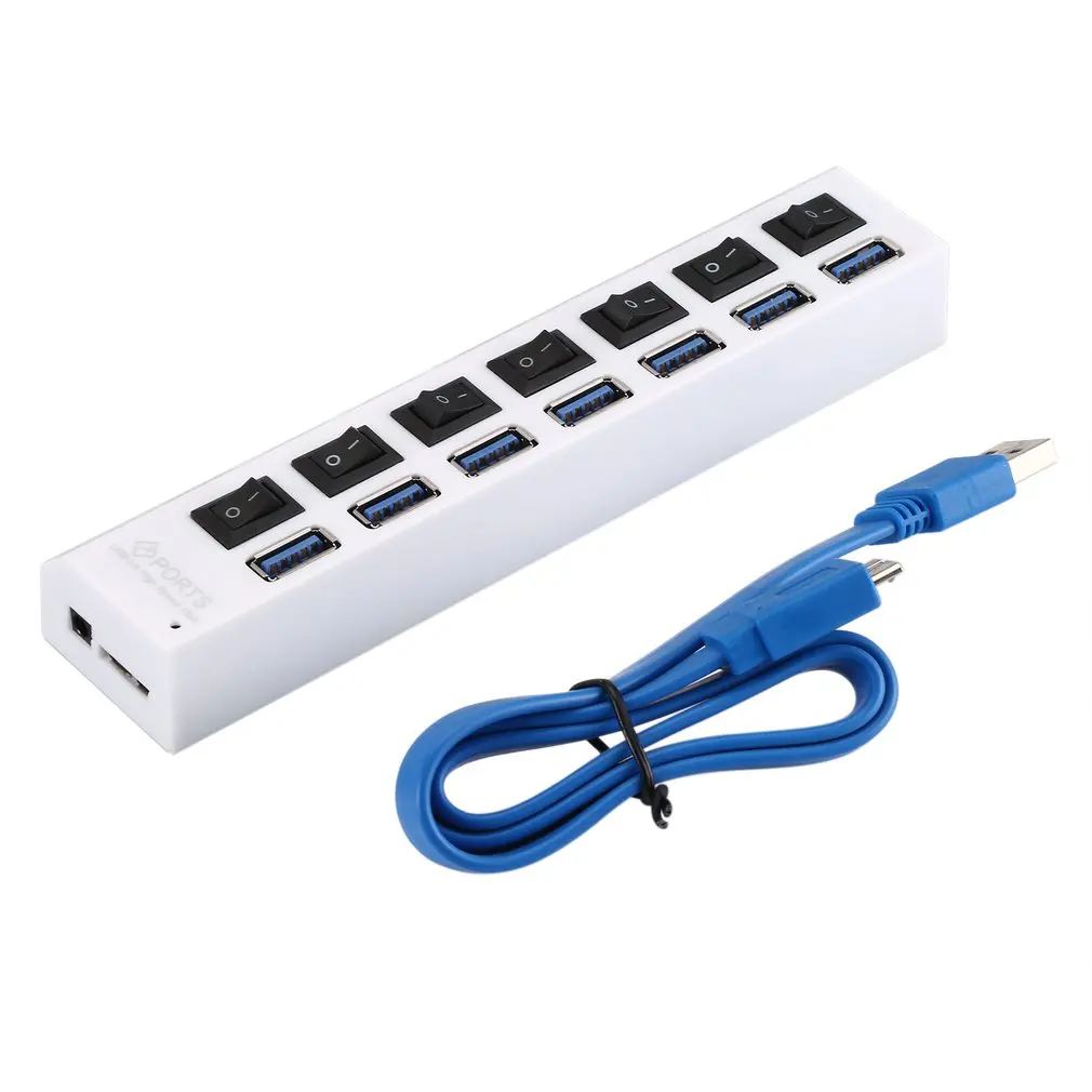 7-Порты и разъёмы USB 3,0 концентратор сплиттер с переключатель высокого Скорость 5 Гбит/с USB HUB мульти разделители USB Поддержка 1 ТБ HDD для ПК - Цвет: Белый