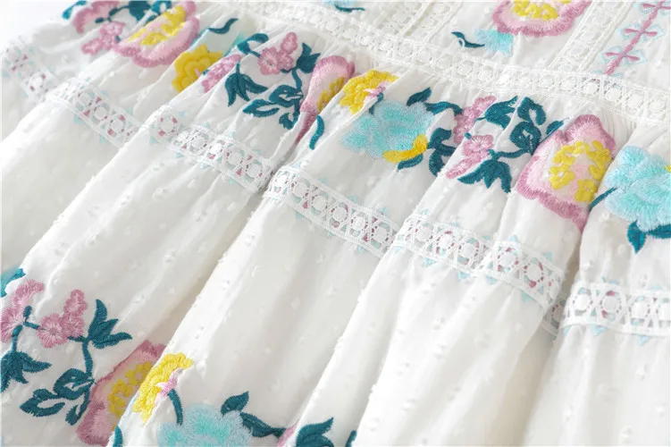 KIYUMI Boho платье для женщин вышивка цветами платья Осень кисточкой кружева лоскутное с длинными рукавами Повседневное пляжное хлопковое мини платье