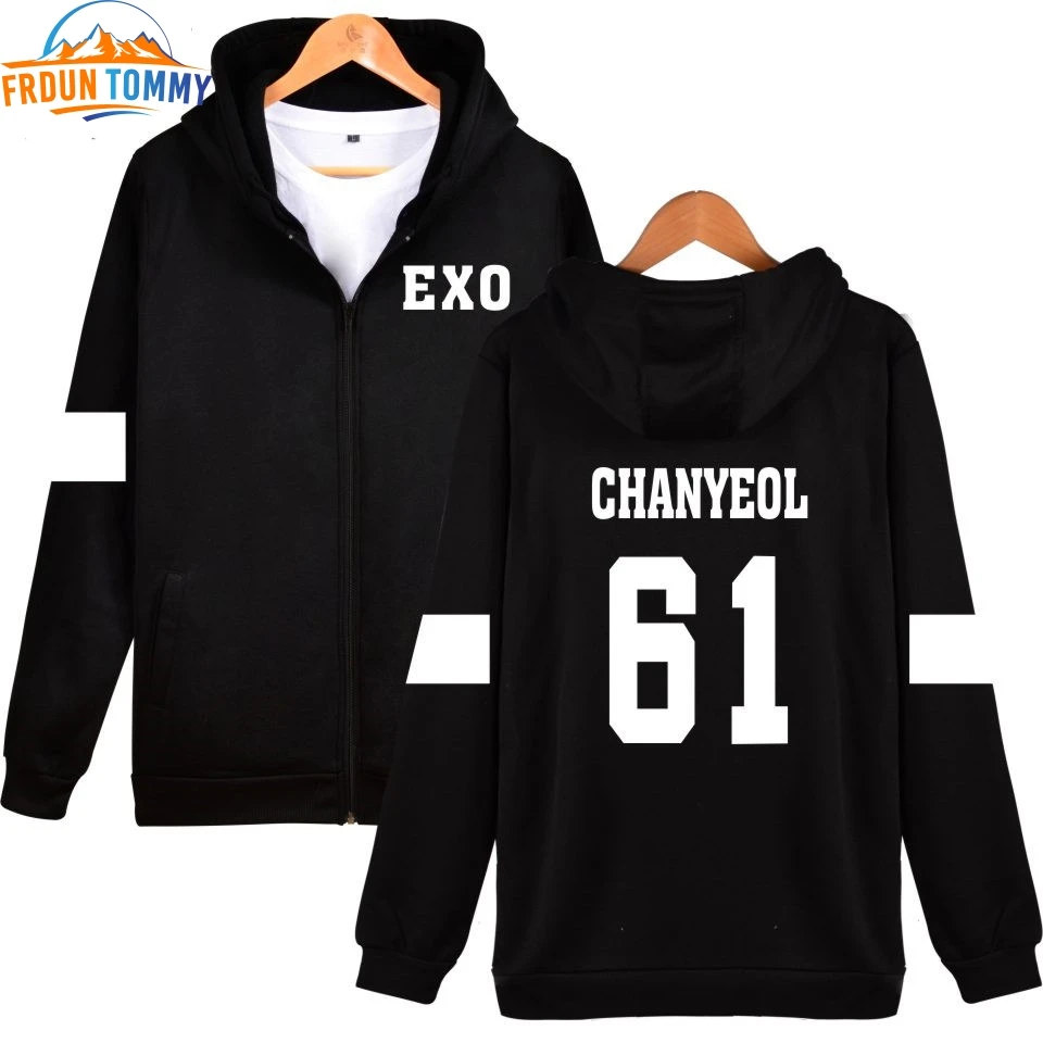 Kpop EXO толстовка с капюшоном на застежке-молнии Женская Корейская популярная