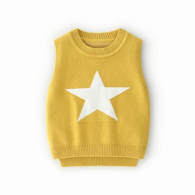 yellow Одежда для малышей от 0 до 6 лет; сезон осень-зима; вязаные жилеты; хлопковая одежда для маленьких детей; жилеты для маленьких мальчиков и девочек со звездами - Цвет: yellow