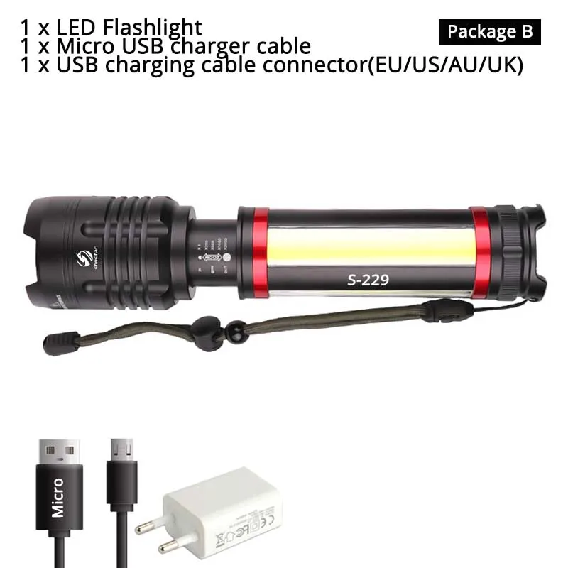Многофункциональный светодиодный фонарик Встроенный 5000 мАч литиевая батарея с XHP70.2+ COB светодиодный супер яркий водонепроницаемый фонарь для кемпинга - Испускаемый цвет: Package B