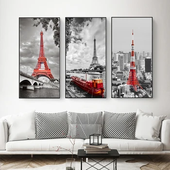 

Nordic Paris Tower French Street Canvas Painting Set Wall Pictures For Living Room Decorative Picture Art Prints And Poster