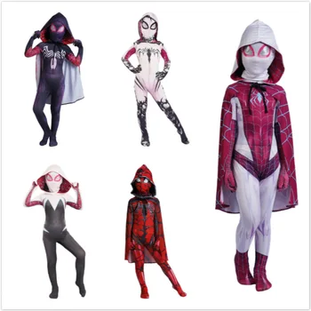 

Spider Gwen Stacy Cosplay Costume 3D Print Venom Zentai Spandex Suit Spiderman Women Gwenom Bodysuit cloak Kids