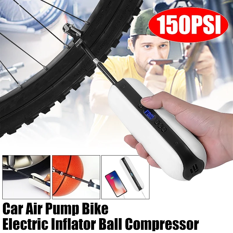 

150PSI Portable Electric Air Compressor Bicycle Bike Electric Tire Inflator Pump USB Display Accurate Charging W/ LCD Quick Pump