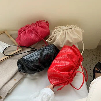 

2019 New Cloud Dumplings Bag Small Plaid Woven Women's Hand-held Evening Bag Mini Drawstring Shoulder Diagonal Package Hobos