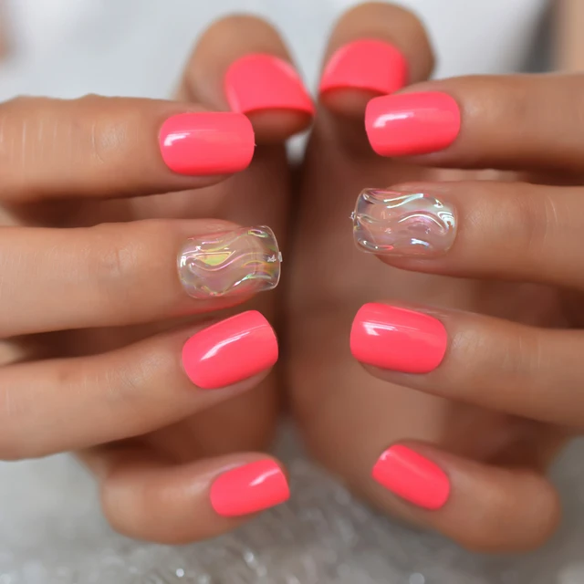 Manicure Tuesday - Olive & June Press On Short Diagonal Neon Nails Review |  See the World in PINK