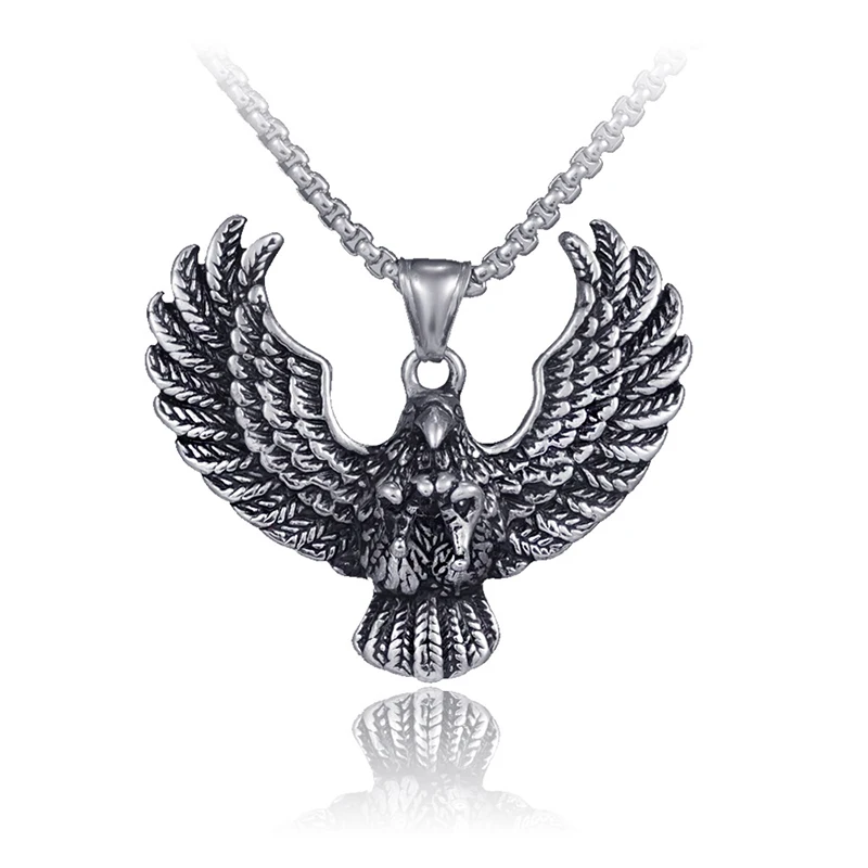 

316L Stainless Steel Eagle Pendant Necklace Retro Style Black Hawk Animal Pendant Gift for Male Rocker Punk Men's Jewelry LN3001
