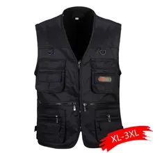 4 цвета мужской повседневный жилет с карманами для лета Мужчины сплошной фотограф съемки верхняя одежда молния жилет куртка-безрукавка