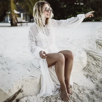 

Swimsuit For Women Beach Skirt Pareo Swim Dress Tunic Suit Cardigan New 2019 Spell Multichannel Chiffon Lace Drawstring Smock