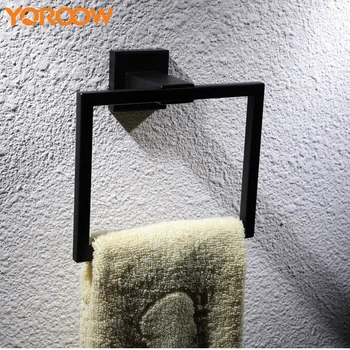 

Black Wall Hanger Rack Square Bar Holder Towel Ring Holder Black Bathroom Accessories Nickel Ring Wall Decor Brass GKK000I 3