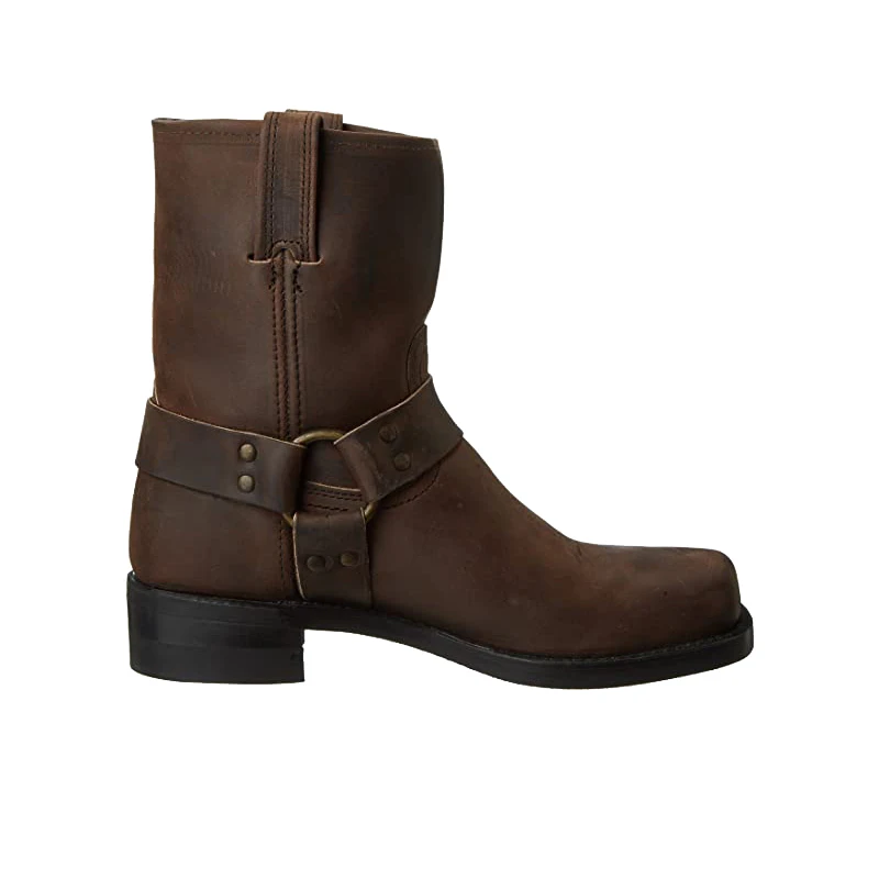 Mens Leather Boots Motorcycle Leather Boots Men Winter Vintage PU Warm Shoes Belt Buckle Ring High Top Motorcycle Boots Men Fashion Trend Casual Square Toe Slip On Mid-Calf