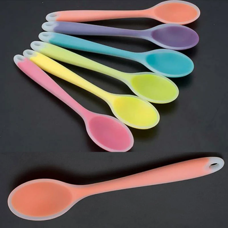 

2019 New Colorful Silicone Spoon Heat Resistant Non-stick Rice Spoons Kitchenware Tableware Learning Spoon Cooking Kitchen Tool