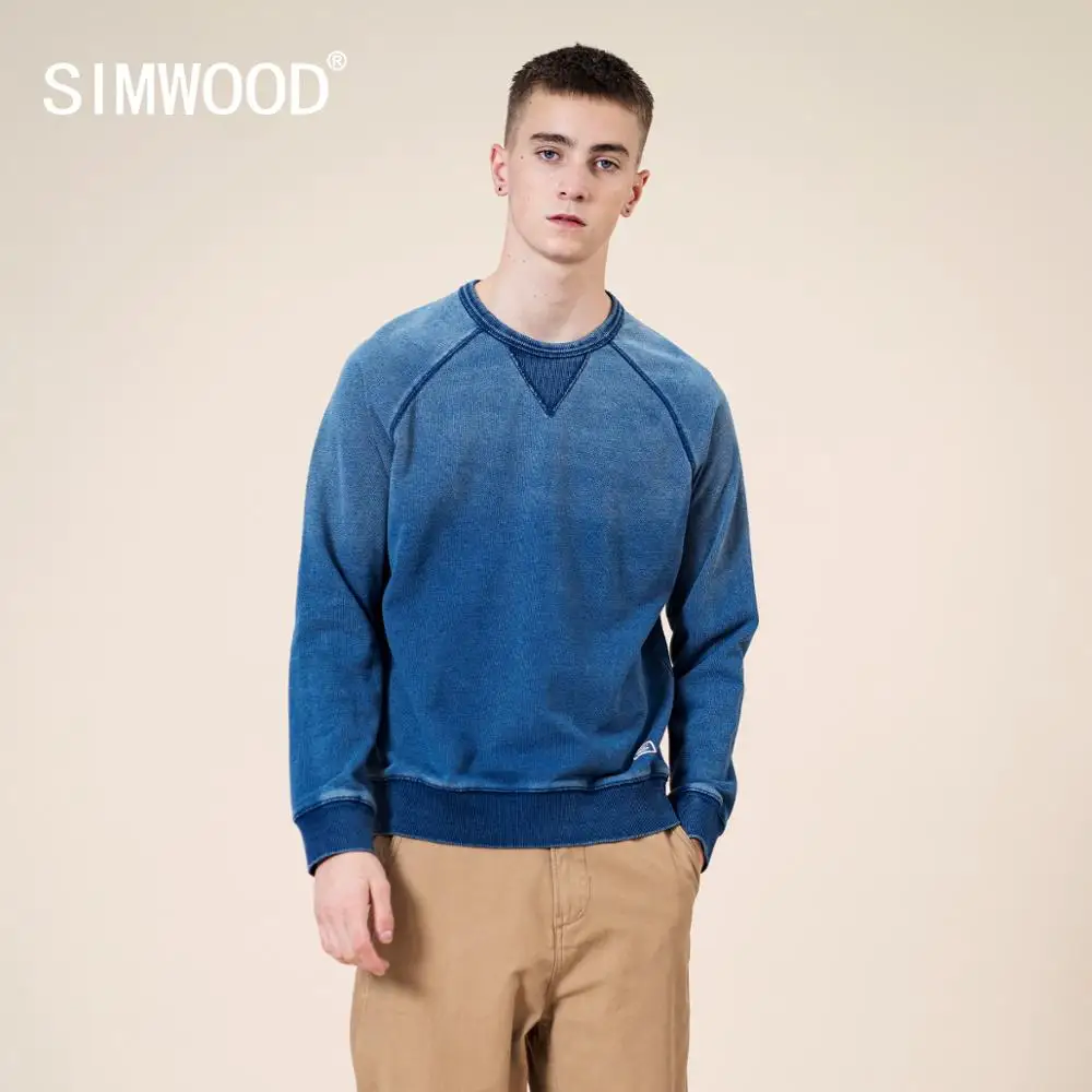 Толстовка SIMWOOD мужская с рукавами реглан винтажная в стиле ретро цвет Индиго