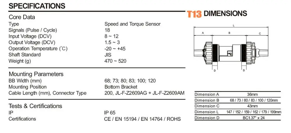 middle wiring torque sensor transducer standard bottom bracket BB68-120MM motor assisted bicycle intelligent bike MTB diy part