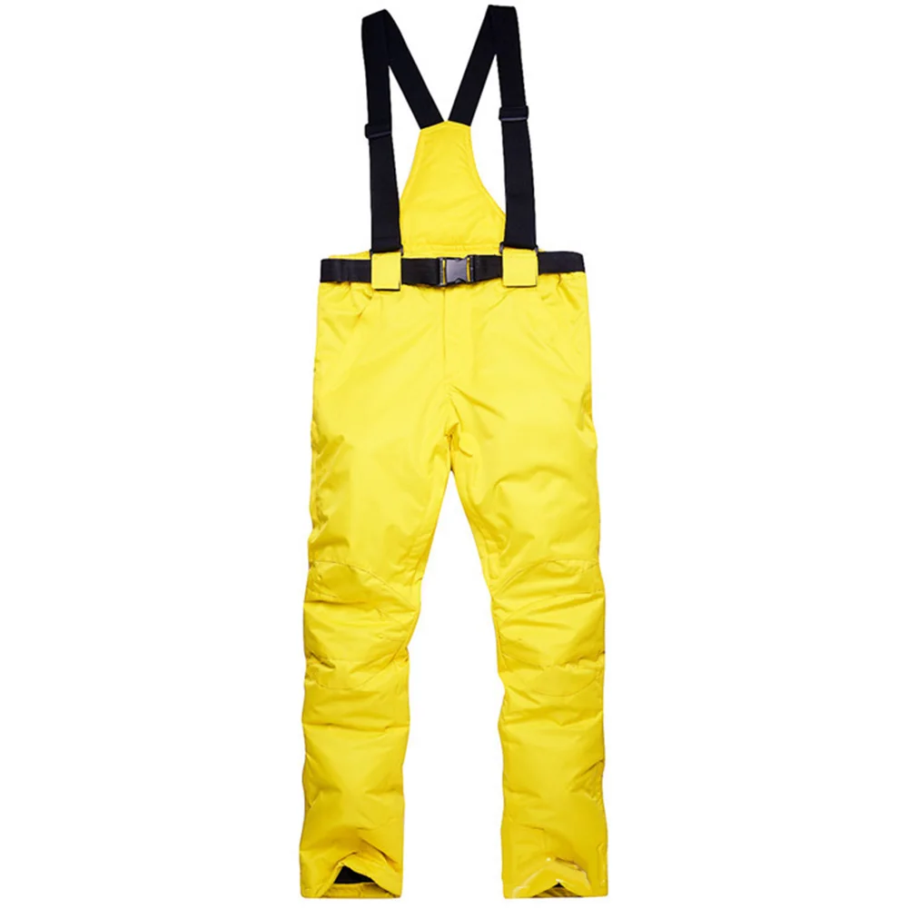 Уличные высококачественные мужские и женские зимние лыжные сноубордические штаны на подтяжках теплые парные ветрозащитные водонепроницаемые парные брюки - Цвет: Yellow