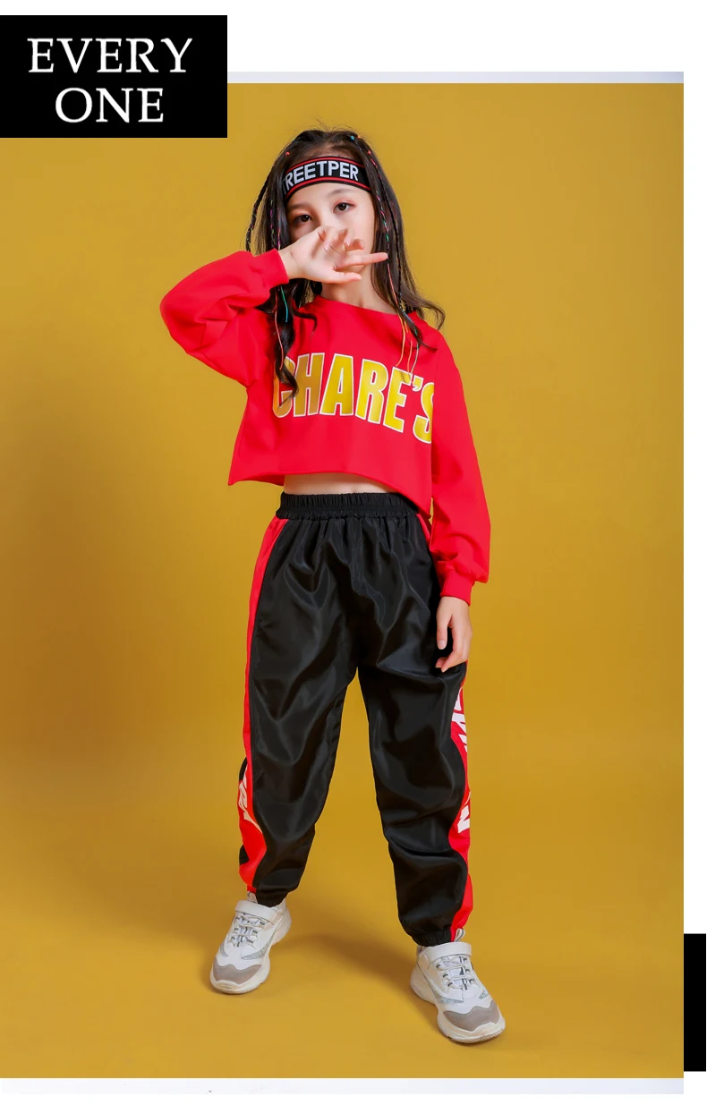 Kid Cool Hip Hop Clothing Hoodie Sweatshirt Shirt Top Crop Causal Jogger Pants for Girl Jazz Ballroom Dance Costume Clothes Wear (9)