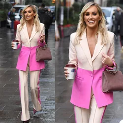 Peças Mulheres Ternos костюм 2 женский Moda Rosa Marfim Cor Combinando Blazer + Calça de Hóspedes de Negócios Smoking Do Casamento Prom Party