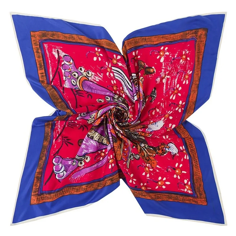 

2019 New 100% Silk Scarf Women Elephant Printing Neckerchief 100 CM Square Scarves Foulard Female Bandana Office Lady Accessory