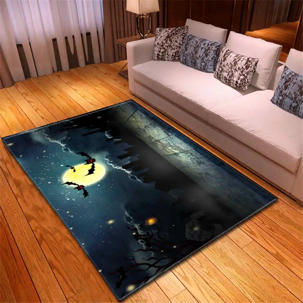 No-2 Halloween Bats Moon Ancient Castle Carpet Kids Room Festive Bedroom Decoration Mat Area Rug Carpets for Home Living Room - Color: No-2