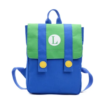 

Hot New Super Mario Children Cartoon Backpack Cosplay Color Blocking Canvas Satchel Cute Red Green Anime Travel Bag Schoolbag