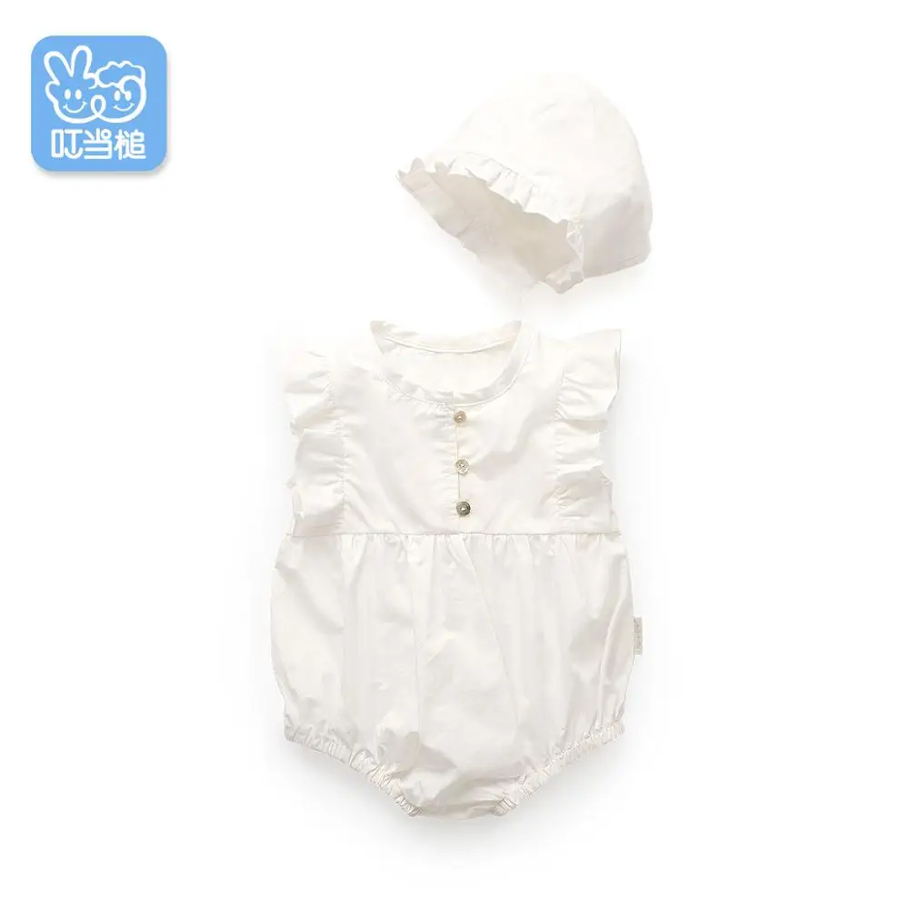 Летний однотонный комбинезон без рукавов для новорожденных и маленьких девочек; комбинезон принцессы(комбинезон+ шапочка); комплект из 2 предметов