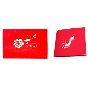 

2 Pcs Red Greeting Card: 1 Pcs 3D Peacock Pop-Up Birthday Card for Wife Husband Kids Gift Card & 1 Pcs 3D Pop-Up Rose Thank You