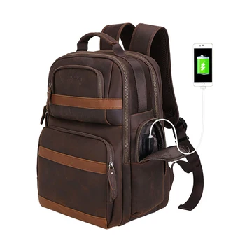 

Tiding Leather Backpack 15.6 inch Laptop Backpack Vintage Business Travel Bag Large Capacity School Daypacks with USB Charging
