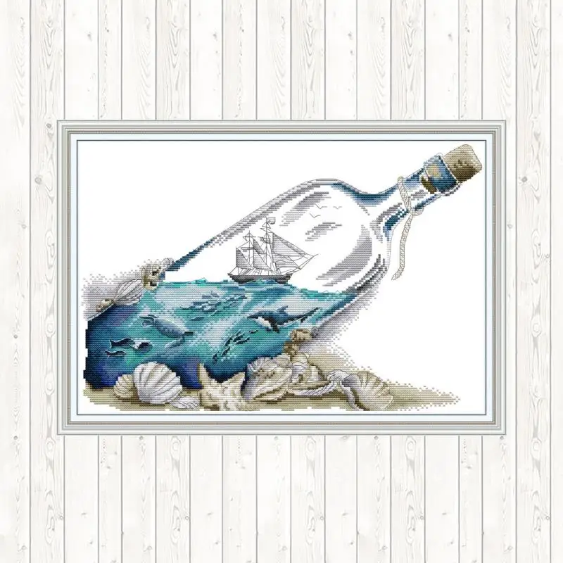 

Sea In A Bottle Cross Stitch Kits Embroidery Dmc Diy 14ct 11ct Count Needlework Cross Stitch Patterns Kits Wall Home Decor