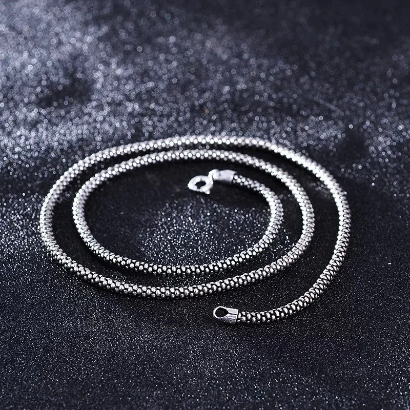 Real Silver Necklace Men Women Thai Silver 3mm Corn Necklace Male s925 Sterling Silver Long Chain Retro Pendant Necklace Jewelry - Image 3