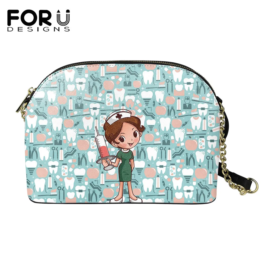 

New Cute Dentist Nurse Pattern Women Luxury Pu Leather Shell Bag Teen Girls Shopping Phone Pocket Female Casual Coin Handbag