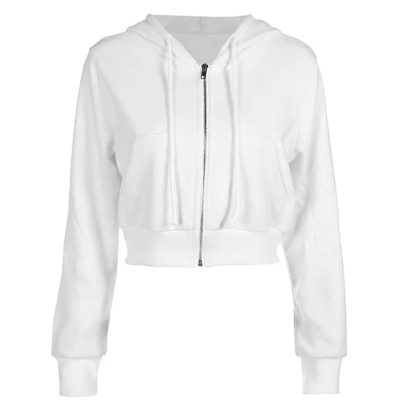 Бейсбольные белые пальто с капюшоном, куртки, женская верхняя одежда, Осенние Укороченные спортивные куртки на молнии, женские повседневные пальто, укороченный топ - Цвет: Белый