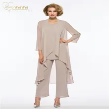 Plus Size Mother Of The Bride Dress Three Piece Set Elegant ​Scoop Neck ​Sleeveless Chiffon Bodysuit Floor Length 2021