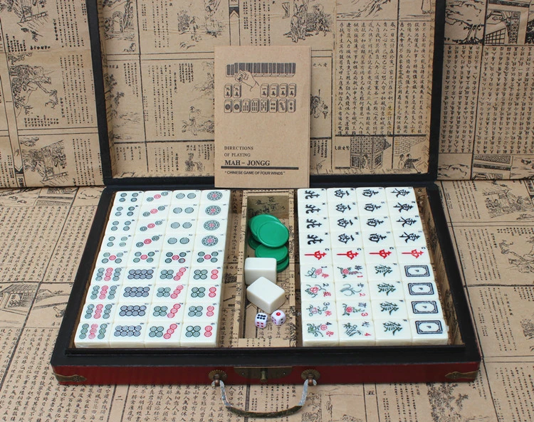 Mahjong портативный складной деревянный набор коробок настольная игра Mah-jong дорожная доска игра в помещении антикварная кожаная коробка руководство на английском языке