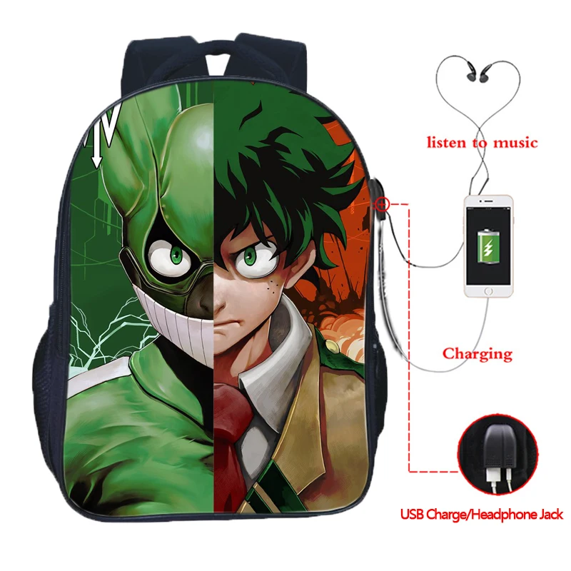 

High Quality My Hero Academia Backpack All Might Split Fashion USB Charge Rucksack Midoriya Men Women Boys Girls School Knapsack