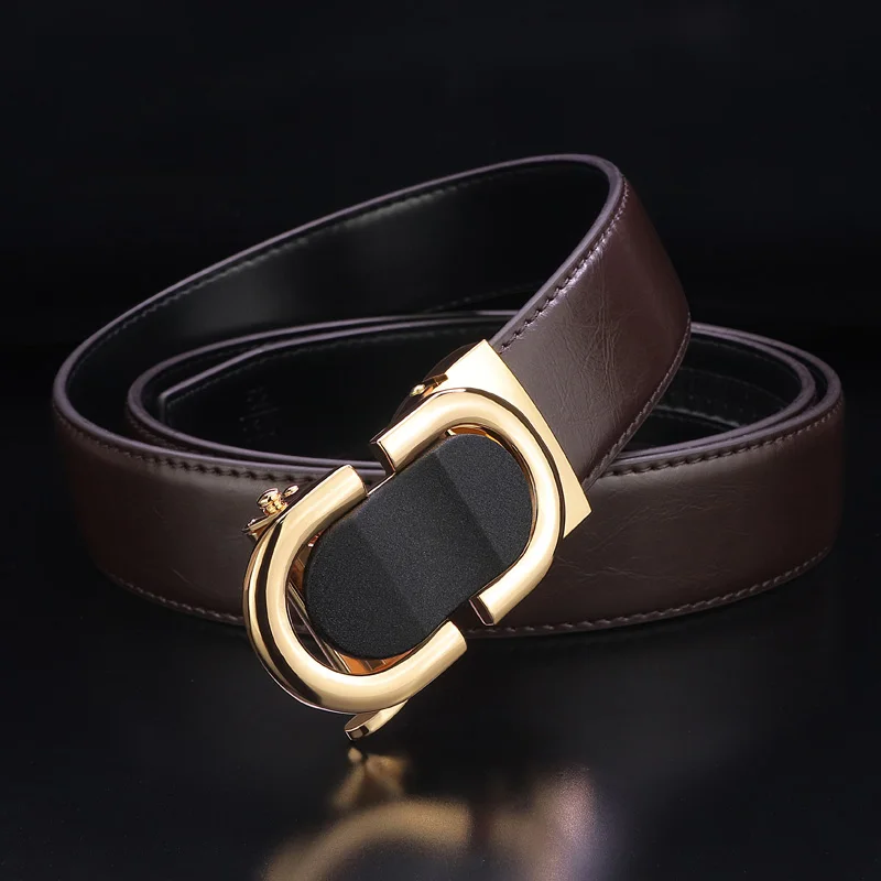 Coffee Golden-buckle Высококачественный мужской ремень с автоматической пряжкой, дизайнерский роскошный бренд, Модный повседневный ремень из воловьей кожи, деловой ремень ceinture homme, черный пояс - Цвет: Coffee Golden-buckle