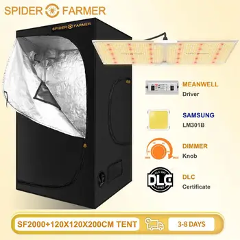 

Spider Farmer SF 2000 Samsung LM301B Led Grow Light Dimmable and 120x120 Reflective Aluminum Grow Tent for Indoor Plants