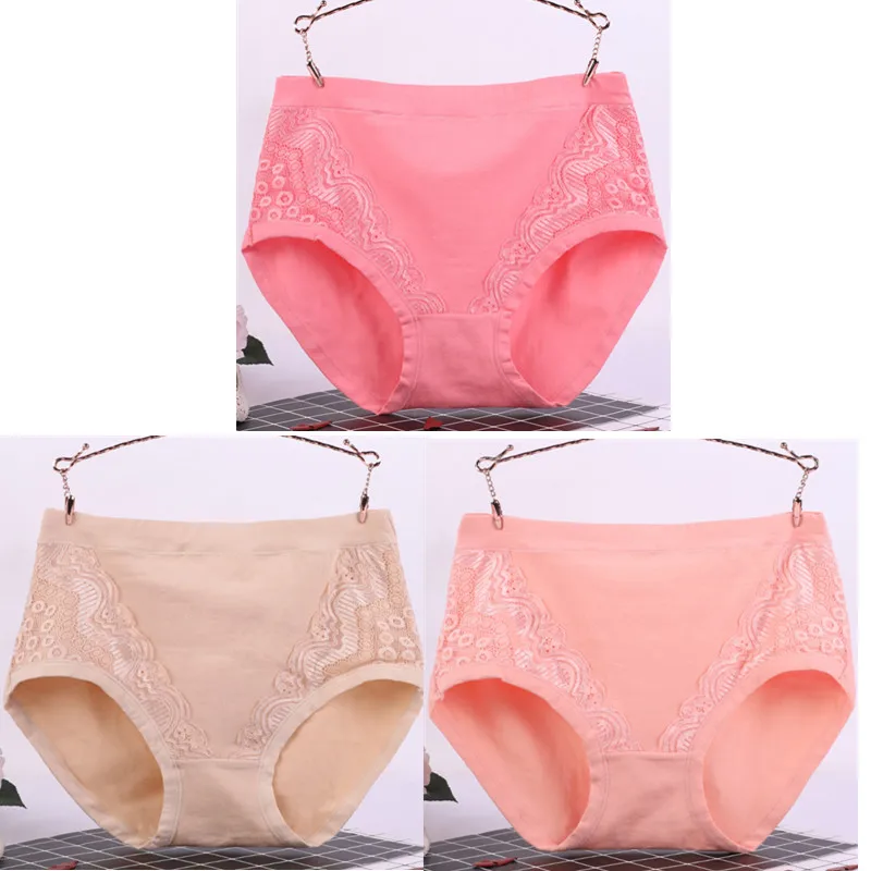 Sexy Lace Big Size High Waist Women Panties Solid Cotton Comfort Briefs Lady's Underwear Underpants Panty Intimates 6634 plus size panties Panties