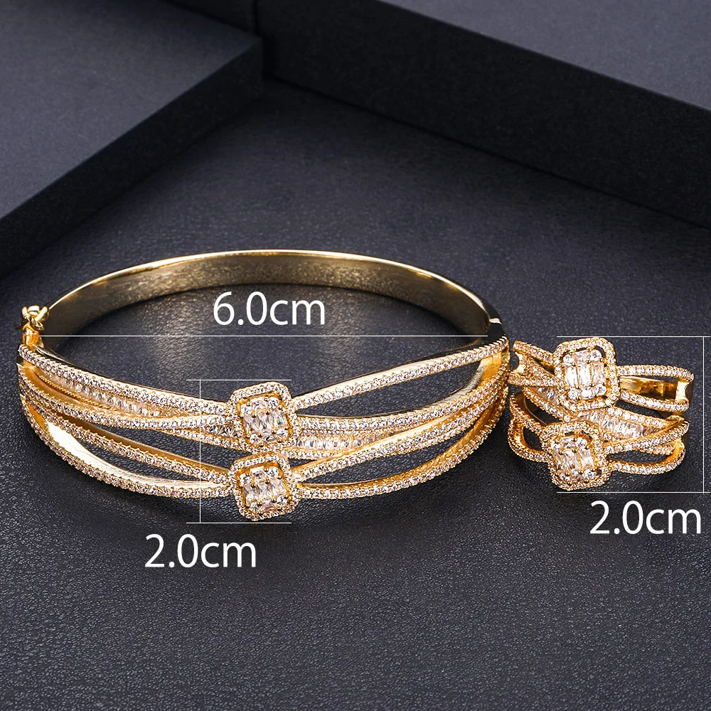 janekelly Luxury 2PCS Dubai Bangle Ring Set Fashion Jewelry Sets For Women Wedding Engagement brincos para as mulheres