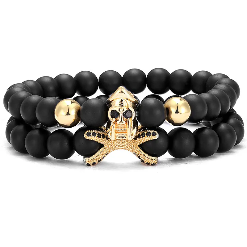 

2 pieces / set of charm men's bracelet Spartan zircon helmet fashion stone bead bracelet lucky men's jewelry bracelet