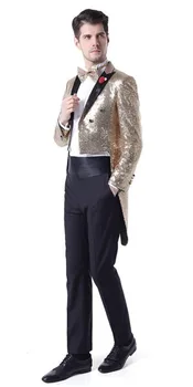 

Men's Suits Yellow Shiny Single Breasted Wedding Suits One button High quality Suits Fashion Party Prom Groomsmen Groom Tuxedos