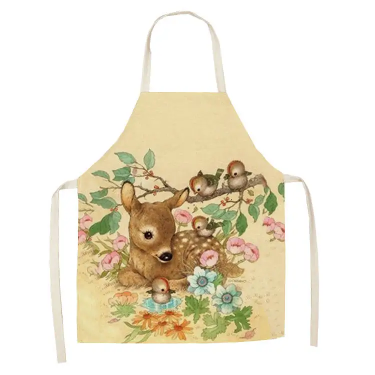 1Pcs Kitchen Apron Cartoon animal fox women Printed Sleeveless Cotton Linen Aprons for Men Women Home Cleaning Tools WQTF06