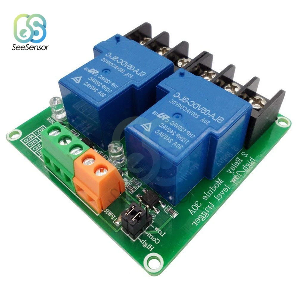 

5V 12V 24V Two 2 Channel Relay Module 30A with Optocoupler Isolation High and Low Trigger for Smart Home PLC Automation Control