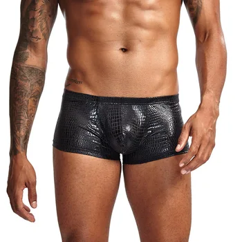 

Sexy Mens Snake Skin Imitation Leather Underwear Boxers Crotchless Boxer Shorts Men U Convex Low Waist Male Underpants