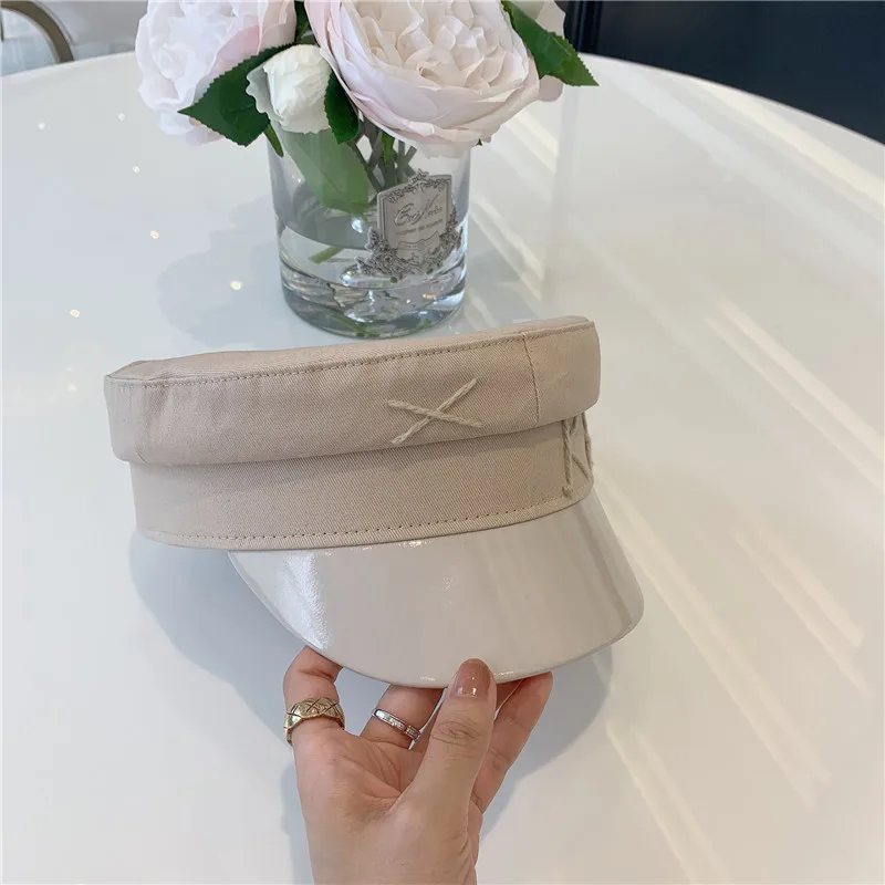 New Summer Cotton Patchwork Newsboy caps Letter Embroidery Military Cap