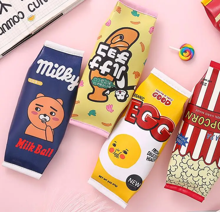 1 шт. милый чехол-карандаш для девочек Kawaii закуски попкорн сыр Сумочка для ручек и карандашей канцелярская сумка для школьных принадлежностей PU пенал