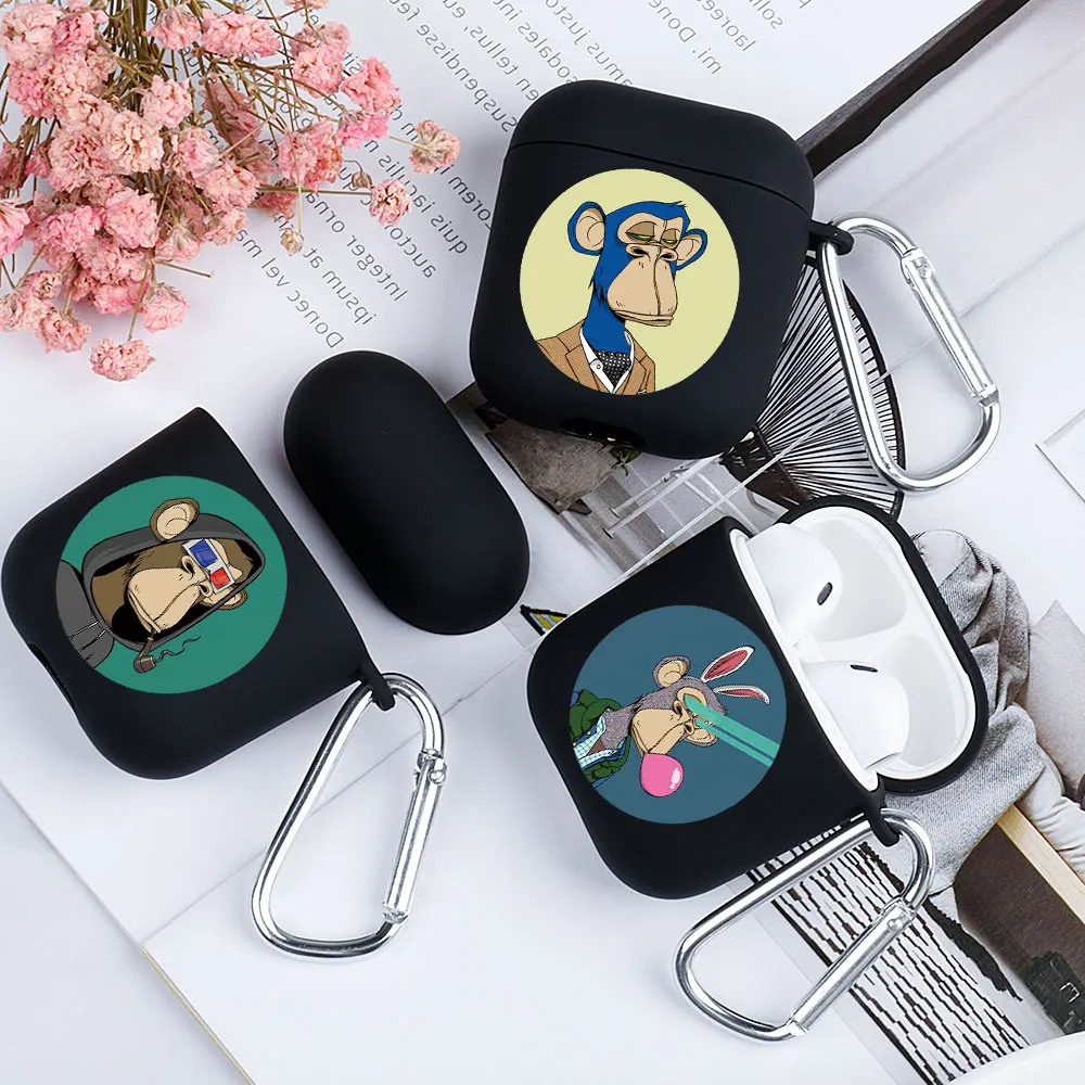 Boring Monkey Club Silicone Black Cover For Apple airpod 1 2 Case Wireless Earphone Accessories Lovely Charging cover shell | Электроника
