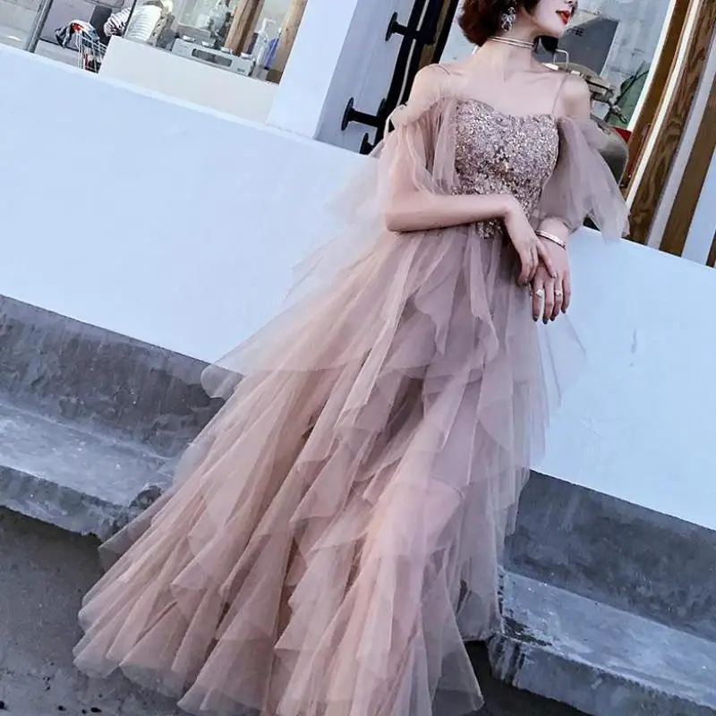 

Sexy Spaghetti Strap Maxi Lady Evening Party Dress Elegant Off Shoulder Sequins Oversize 3XL Qipao Exquisite Cheongsam Vestidos