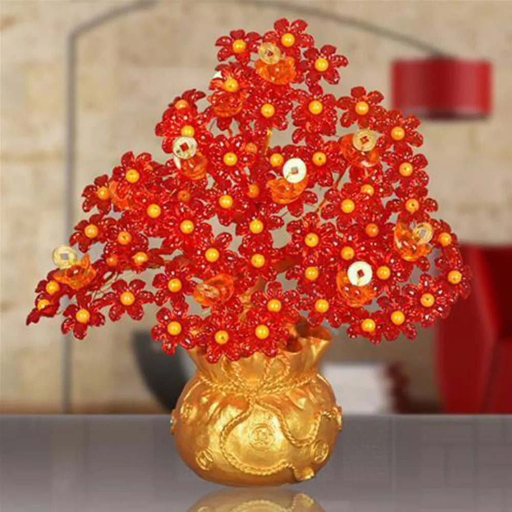 Счастливые деньги дерево украшение орнамент Фортуна дерево орнамент золотистый кошелек Рамадан Настольный тонкий кристалл красивые поделки - Цвет: Red
